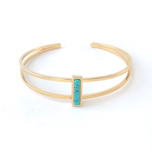 Geometric Gold Bangle with Turquoise Stone